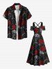 Plus Size Halloween Skulls Rose Flowers Print Cold Shoulder Crisscross Maxi Dress -  