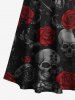 Plus Size Halloween Skulls Rose Flowers Print Cold Shoulder Crisscross Maxi Dress -  