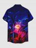 Plus Size Coconut Tree Moon Neon Glitter 3D Print Buttons Pocket Hawaii Shirt For Men -  