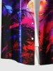Plus Size Coconut Tree Moon Neon Glitter 3D Print Buttons Pocket Hawaii Shirt For Men -  