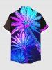 Plus Size Coconut Tree Neon Glitter 3D Print Buttons Pocket Hawaii Shirt For Men -  