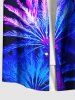 Plus Size Coconut Tree Neon Glitter 3D Print Buttons Pocket Hawaii Shirt For Men -  