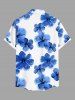 Plus Size Hibiscus Flowers Watercolor Print Buttons Pocket Hawaii Shirt For Men -  