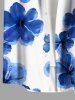 Plus Size Hibiscus Flowers Watercolor Print Buttons Pocket Hawaii Shirt For Men -  