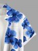 Plus Size Hibiscus Flowers Watercolor Print Buttons Pocket Hawaii Shirt For Men -  