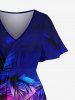 Robe mi-longue hawaïenne fendue grande taille à imprimé 3D motif cocotier, lune et paillettes fluo - Bleu XS