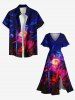 Robe mi-longue hawaïenne fendue grande taille à imprimé 3D motif cocotier, lune et paillettes fluo - Bleu 6X