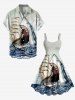 Plus Size Shark Sea Waves Sailboat Print Hawaii Cruise A Line Tank Dress -  