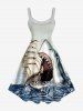 Plus Size Shark Sea Waves Sailboat Print Hawaii Cruise A Line Tank Dress -  