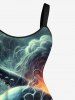 Robe trapèze d'Halloween grande taille à imprimé tête de mort, poulpe et nuage pailleté - Vert profond S