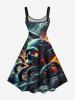 Plus Size Glitter Skull Octopus Cloud Print Halloween A Line Tank Dress -  