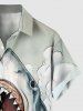 Plus Size Shark Sea Waves Sailboat Print Hawaii Cruise Button Pocket Shirt For Men -  
