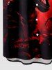 Plus Size Dinosaur Moon Galaxy Print Halloween Button Pocket Shirt For Men -  