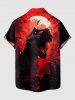 Plus Size Dinosaur Moon Galaxy Print Halloween Button Pocket Shirt For Men -  
