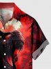 Plus Size Dinosaur Moon Galaxy Print Halloween Button Pocket Shirt For Men -  
