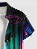 Plus Size Dinosaur UFO Ombre Aurora Print Hawaii Button Pocket Shirt For Men -  
