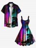 Robe débardeur grande taille à imprimé dinosaure OVNI ombré aurore boréale hawaïenne trapèze - Noir L