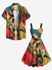 Plus Size Dinosaur Colorblock Patchwork Print A Line Tank Dress -  