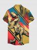 Plus Size Dinosaur Colorblock Patchwork Print Button Pocket Shirt For Men -  