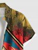 Chemise grande taille à imprimé patchwork de dinosaures et poches boutonnées pour homme - Deep Yellow 3XL