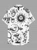 Plus Size Sun Moon Cloud Flower Mushroom Skull Snake Print Halloween Button Pocket Shirt For Men -  