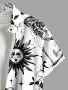 Plus Size Sun Moon Cloud Flower Mushroom Skull Snake Print Halloween Button Pocket Shirt For Men -  