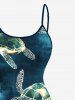Robe camisole asymétrique taille plus à imprimé tortue ombré et créatures marines hawaïennes - Vert profond XXS