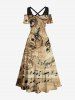 Plus Size Ombre Vintage Flower Music Symbol Print Cold Shoulder Crisscross A Line Maxi Dress -  