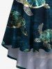 Robe camisole asymétrique taille plus à imprimé tortue ombré et créatures marines hawaïennes - Vert profond S