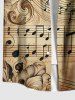 Chemise grande taille à imprimé floral vintage ombré et symbole musical avec poche boutonnée pour homme - café S