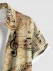 Chemise grande taille à imprimé floral vintage ombré et symbole musical avec poche boutonnée pour homme - café S