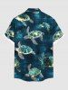 Plus Size Turtle Ombre Sea Print Hawaii Sea Creatures Button Pocket Shirt For Men -  