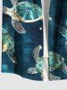 Plus Size Turtle Ombre Sea Print Hawaii Sea Creatures Button Pocket Shirt For Men -  