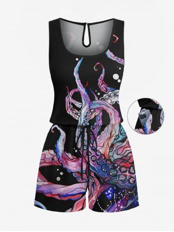 Plus Size Colorful Octopus Dots Print Cinched Hawaii Romper