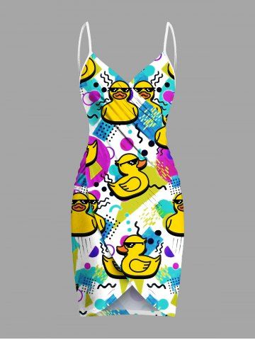 Plus Size Ducks Geometric Pattern Colorblock Print Convertible Hawaii Beach Cover - YELLOW - 6X