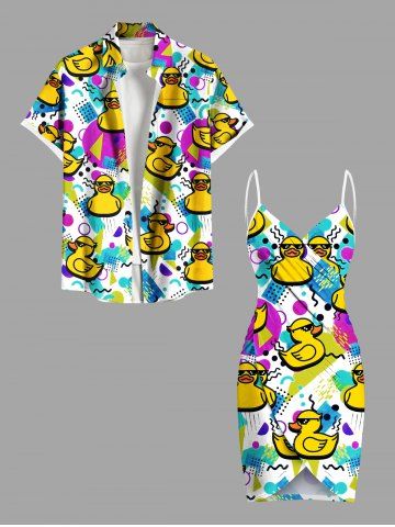 Sungalsses Rock Ducks Geometric Pattern Print Plus Size Matching Hawaii Beach Outfit For Couples
