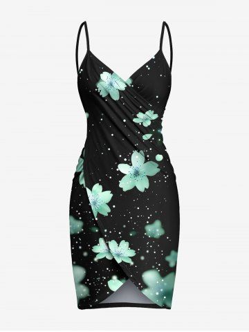 Plus Size Ombre Flower Petal Galaxy Print Hawaii Convertible Beach Cover Up - BLACK - XXS
