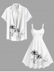 Coconut Tree Mountain Seascape Print Plus Size Matching Hawaii Beach Outfit For Couples -  