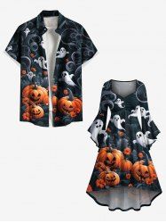 Tenue assortie grande taille pour couples, imprimé citrouille fantôme et fleurs, pour Halloween - Noir 