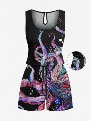 Plus Size Colorful Octopus Dots Print Cinched Hawaii Romper -  
