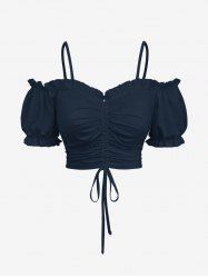 Plus Size Cinched Ruched Ruffles Cold Shoulder Cami Top -  