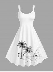 Plus Size Coconut Tree Mountain Seascape Print Hawaii Tank Dress -  