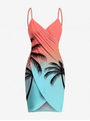 Plus Size Coconut Tree Ombre Colorblock Print Convertible Hawaii Beach Cover -  