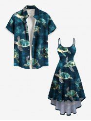 Turtle Ombre Sea Print Plus Size Matching Hawaii Sea Creatures Beach Outfit For Couples -  