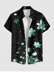Chemise hawaïenne grande taille à imprimé galaxie et pétales de fleurs ombrés avec poches boutonnées pour homme - Noir 5XL