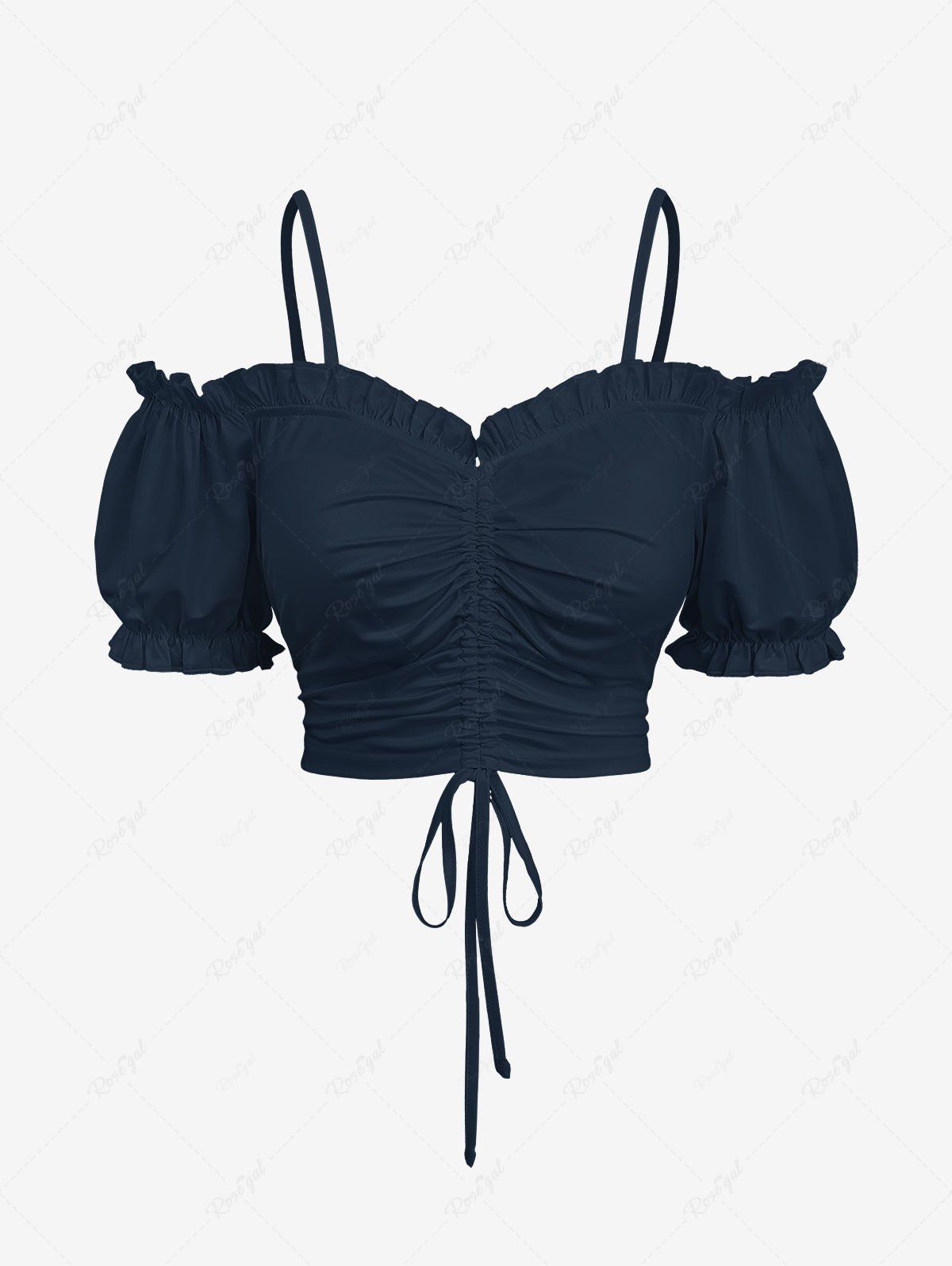 Sale Plus Size Cinched Ruched Ruffles Cold Shoulder Cami Top  