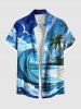Tenue de plage hawaïenne assortie grande taille à imprimé cocotier, vagues et oiseaux pour couples - Bleu 