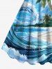 Tenue de plage hawaïenne assortie grande taille à imprimé cocotier, vagues et oiseaux pour couples - Bleu 