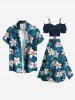 Hibiscus Flowers Tropical Leaf Print Plus Size Matching Hawaii Beach Outfit For Couples -  