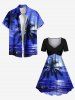 Coconut Tree Boat Seascape Cloud Print Plus Size Matching Hawaii Beach Outfit For Couples -  
